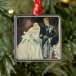 Ornamento De Metal Recém-casados Vintage, Noiva Feliz e Noivo