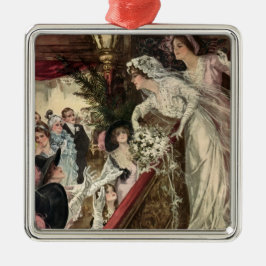 Ornamento De Metal Recém-casados Vintage, Noiva Vitoriana Lançando Bu