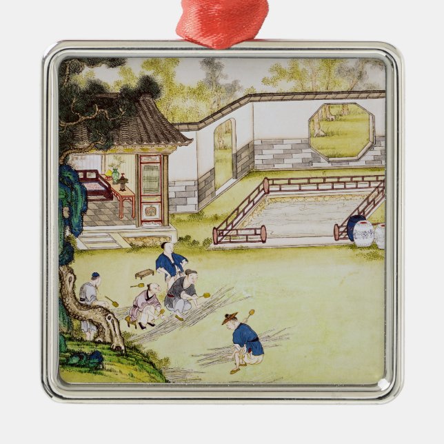 Ornamento De Metal Recolhendo o bambu para fazer o papel (Frente)