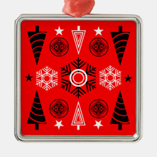 Ornamento De Metal Red And Black Art Nouveau Natal