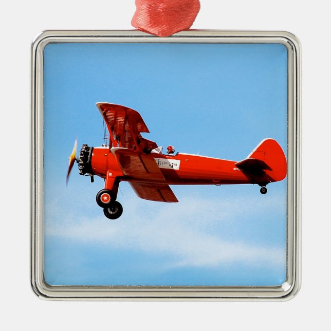 Ornamento De Metal Red Baron Bi Plane (Frente)
