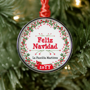 Ornamento De Metal Red Berries Feliz Navidad Wreath