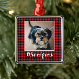 Ornamento De Metal Red Buffalo Check Personalized Pet Photo Christmas