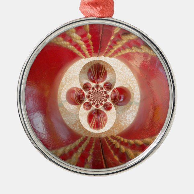 Ornamento De Metal Red Cricket Balls Abstrato (Frente)
