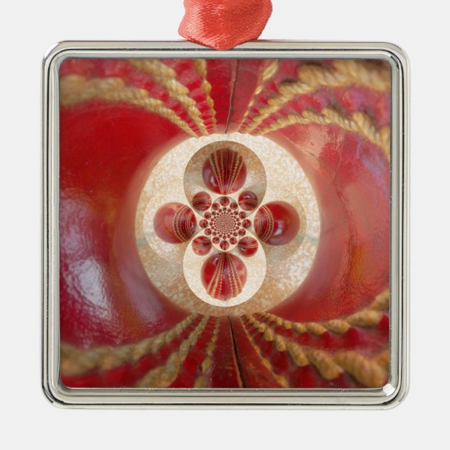 Ornamento De Metal Red Cricket Balls Abstrato (Frente)