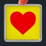 Ornamento De Metal Red Heart Pop Art<br><div class="desc">Simples coração vermelho quente em fundo amarelo vívido. Ideia gráfica de decoração projetada. Forma estética comumente usada para representar amor,  apoio,  laços estreitos,  amizade e admiração.</div>