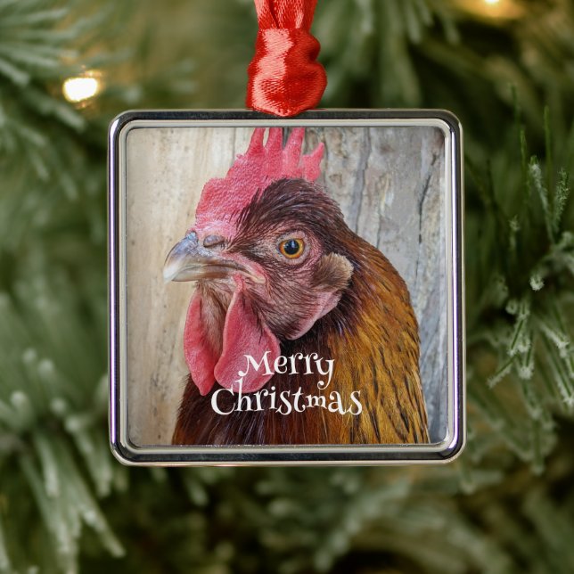 Ornamento De Metal Red Hen Chicken Photo Holiday (Árvore)