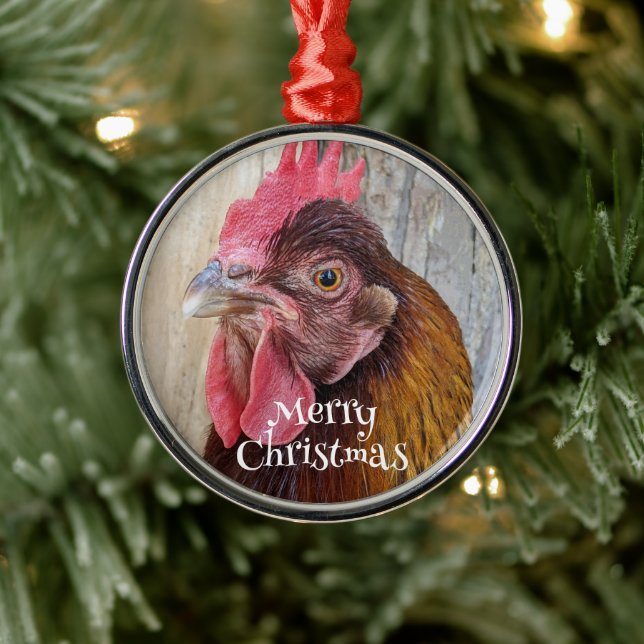 Ornamento De Metal Red Hen Chicken Photo Holiday (Árvore)