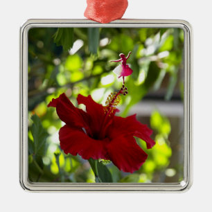 Ornamento De Metal Red Hibiscus Shadow Fairy Metal Ornament