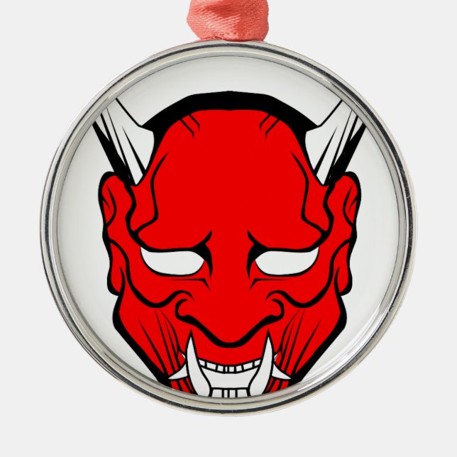 Ornamento De Metal Red Japan Hannya Mask (Frente)