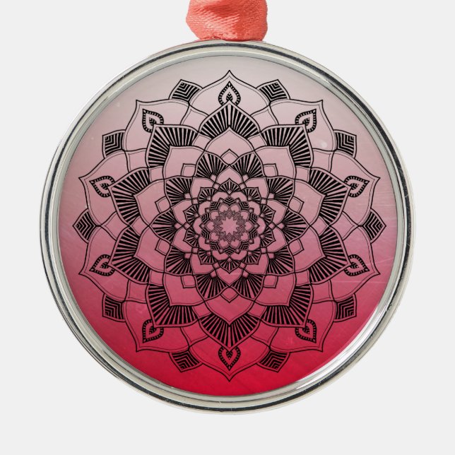 Ornamento De Metal Red Mandala Abstrato Belo Natal (Frente)