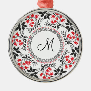 Ornamento De Metal Red May lily ring Personalizado Monograma Inicial