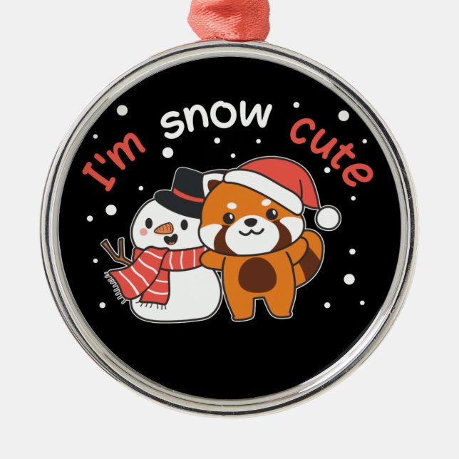 Ornamento De Metal Red Panda, sou Snow Cute Snowman Snow Pun Cerâmica (Frente)