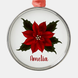 Ornamento De Metal Red Poinsettia Natal Personalizado