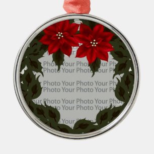 Ornamento De Metal Red Poinsettia Wreath Foto Encomenda Premium