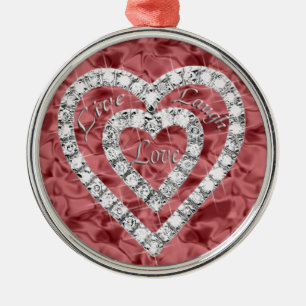 Ornamento De Metal Red Round Live Laugh Love Diamond Hearnament