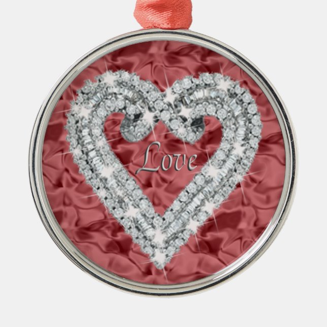 Ornamento De Metal Red Round Love Diamond Heart Ornament (Frente)