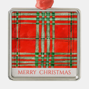 Ornamento De Metal RED SCOTT TARTAN Premium Square Ornament + Texto