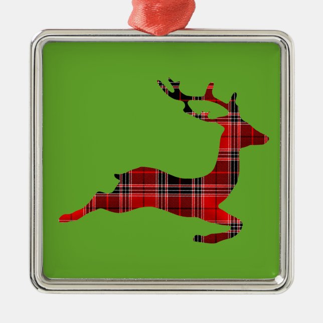 Ornamento De Metal Red Tartan rendeer - Natal escocês (Frente)