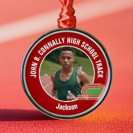 Ornamento De Metal Red Track & Field Photo High School Christmas