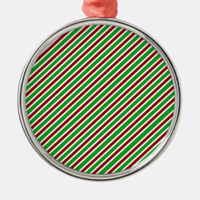Ornamento De Metal Red, White and Green Stripes (Frente)