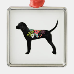 Ornamento De Metal Redbone Coonhound Breed Boho Foral Silhouette