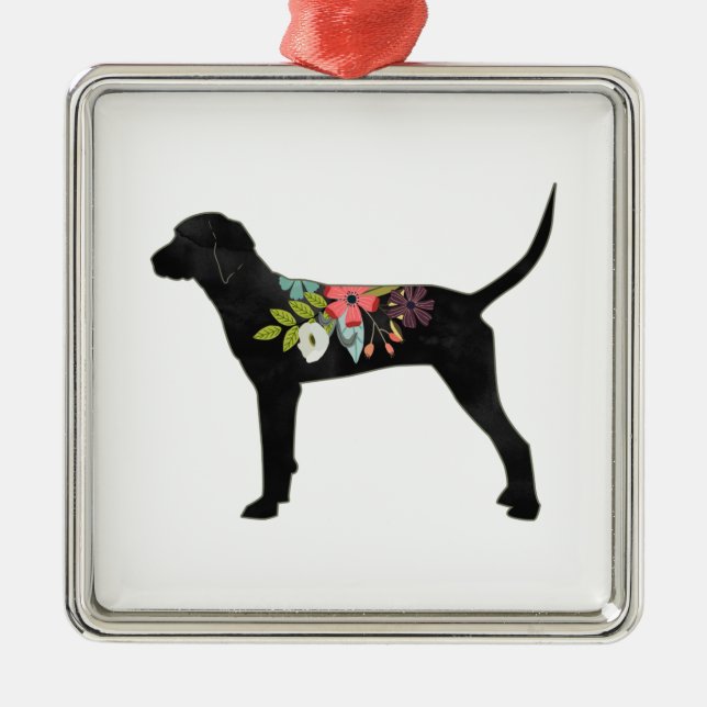 Ornamento De Metal Redbone Coonhound Breed Boho Foral Silhouette (Frente)