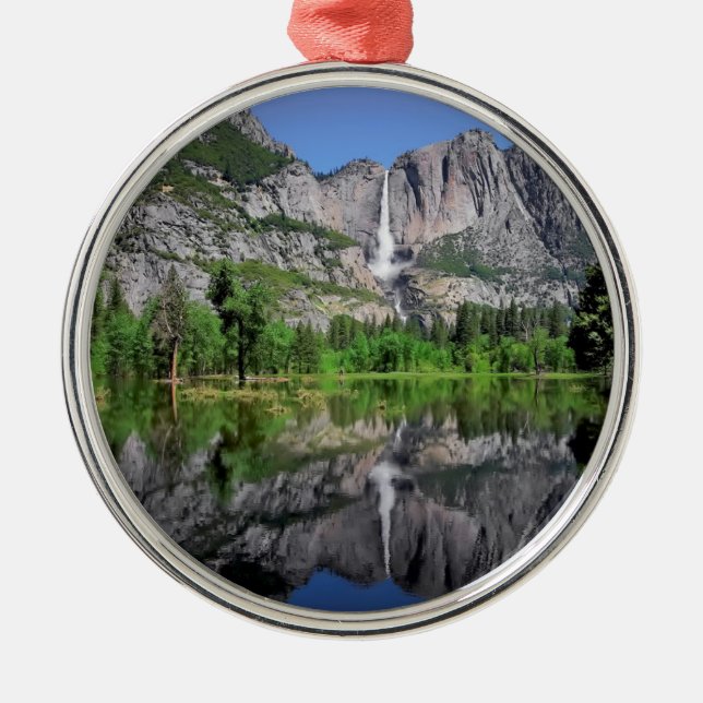 Ornamento De Metal Reflexão de Yosemite Falls (Frente)