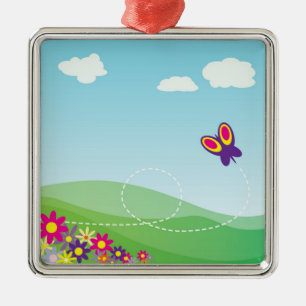 ORNAMENTO DE METAL REFRIGERAÇÃO COM BORBOLETA E FLORES