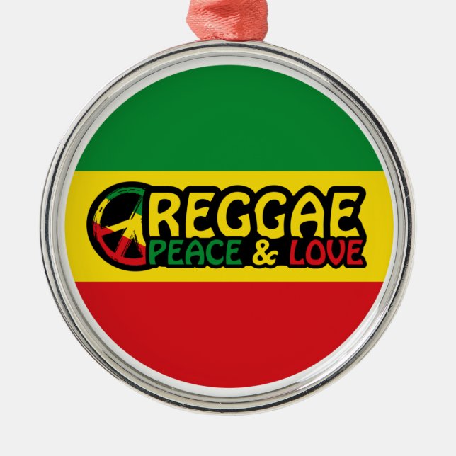 Ornamento De Metal Reggage art com palavras positivas Peace and Love (Frente)
