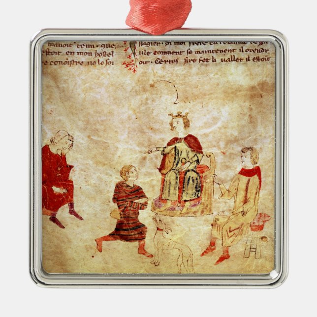 Ornamento De Metal Rei Arthur em seu trono cercado (Frente)