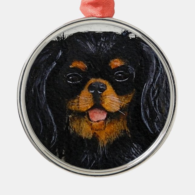Ornamento De Metal Rei Charles Cavalier Spaniel preto e bronzeado (Frente)