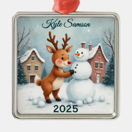 Ornamento De Metal Reindeer Personalizado E Snowman