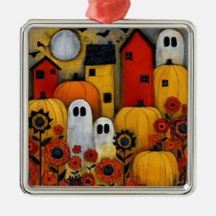 Ornamento De Metal Remendo de Halloween de Arte Popular Caprichosa