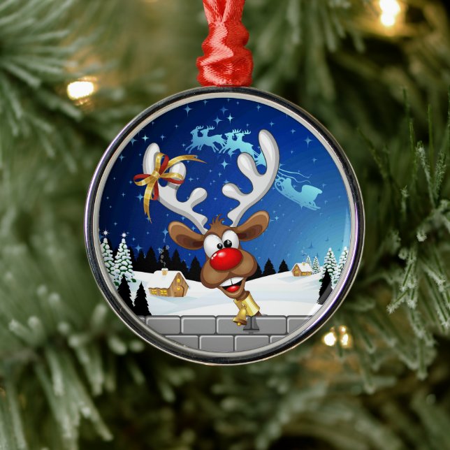 Ornamento De Metal Rena Fofa Espiando Meme de Natal (Árvore)