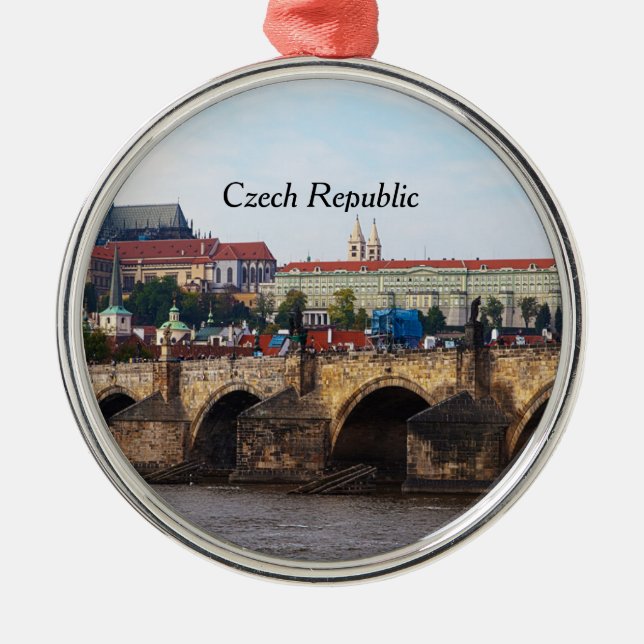 Ornamento De Metal República Checa - Castelo de Praga e Ponte Charles (Frente)