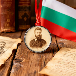 Ornamento De Metal Retrato Antigo de Hristo Botev Patriota Búlgaro