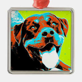 Ornamento De Metal Retrato brilhante e do divertimento de Rottweiler
