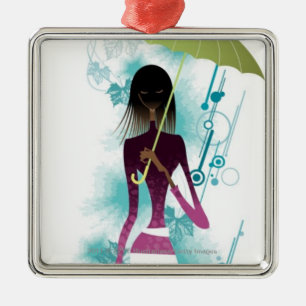 Ornamento De Metal Retrato da jovem mulher que guardara a bolsa e o