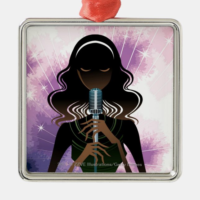 Ornamento De Metal Retrato da mulher que guardara o microfone (Frente)