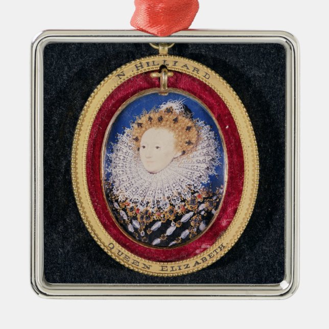 Ornamento De Metal Retrato da rainha Elizabeth eu (w/c no velino) (Frente)