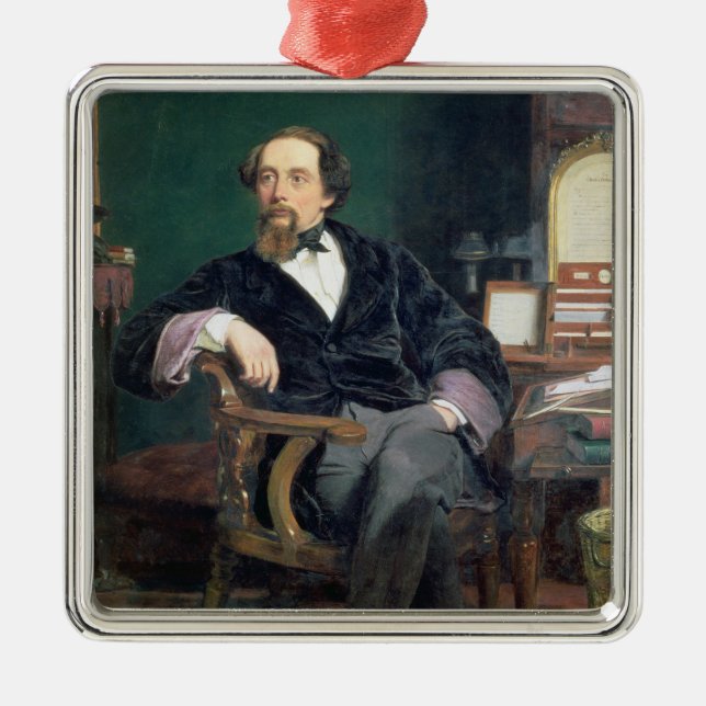 Ornamento De Metal Retrato de Charles Dickens (óleo em canvas) (Frente)