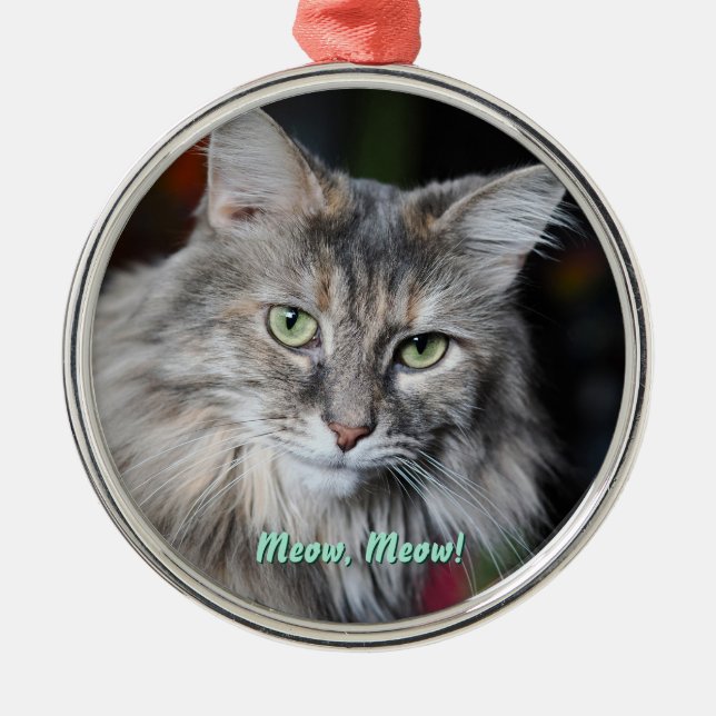 Ornamento De Metal Retrato de Gato Meow (Frente)