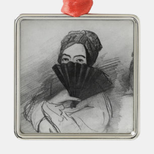 Ornamento De Metal Retrato de George Sand atrás de seu fã