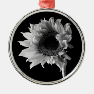 Ornamento De Metal Retrato de Girassol Bonito em Preto e Branco
