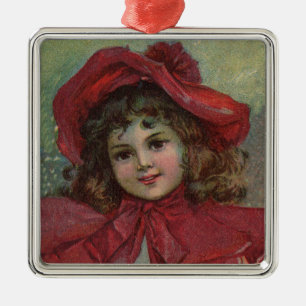 Ornamento De Metal Retrato de Menina com Chapéu Vermelho de Natal Vit