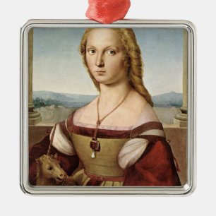 Ornamento De Metal Retrato de uma Senhora com um Unicórnio (por Raph