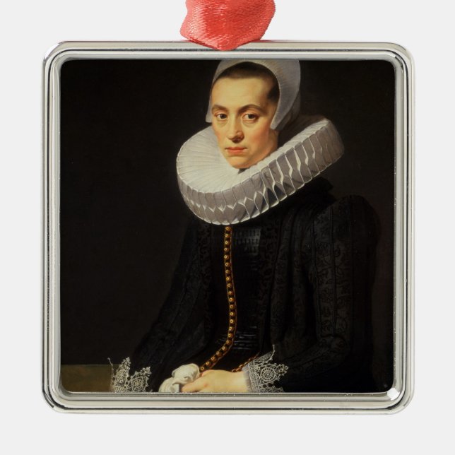 Ornamento De Metal Retrato de uma senhora em um vestido preto (Frente)