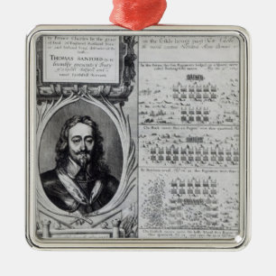 Ornamento De Metal Retrato do rei Charles Eu com diagramas