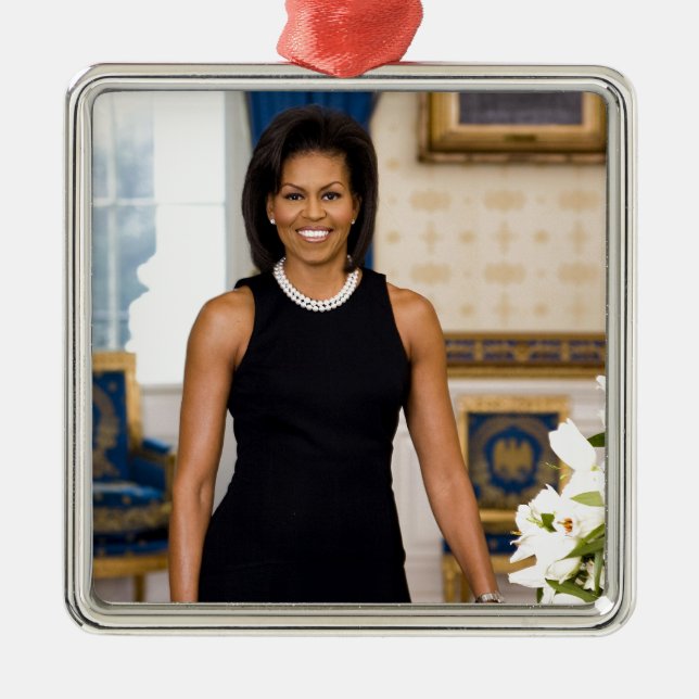 Ornamento De Metal Retrato oficial da primeira senhora Michelle Obama (Frente)